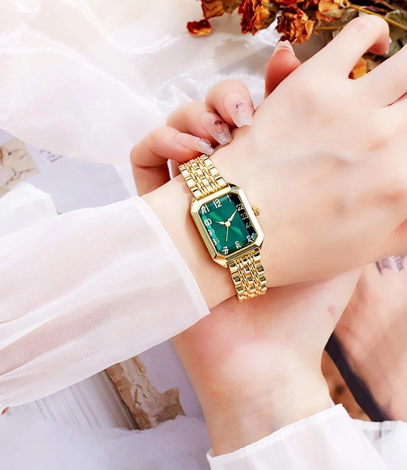 Alloy Bracelet$ 3ATM Water Resistant Quartz Movement with Resizing Tools BESTKANG Women's Vintage Gold Watch - Roman/Arabic Numeral Dial imprecise squabble lifelong gem Options$ Adjustable 