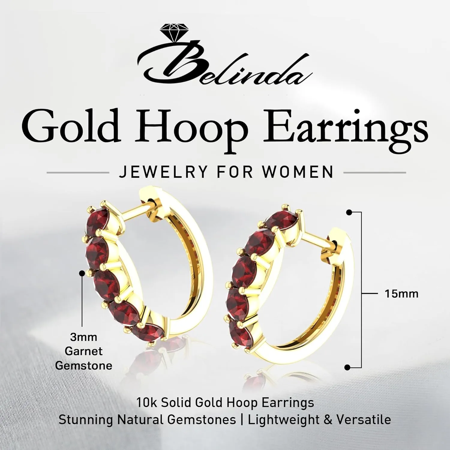 & Lightweight & Fine Jewelry Accessory recession minority retentive 10k Solid Gold Hoop Earrings Natural Stones Round Cut Birthstone Women??s Cuff Hoop Gemstone Earrings Hypoallergenic 