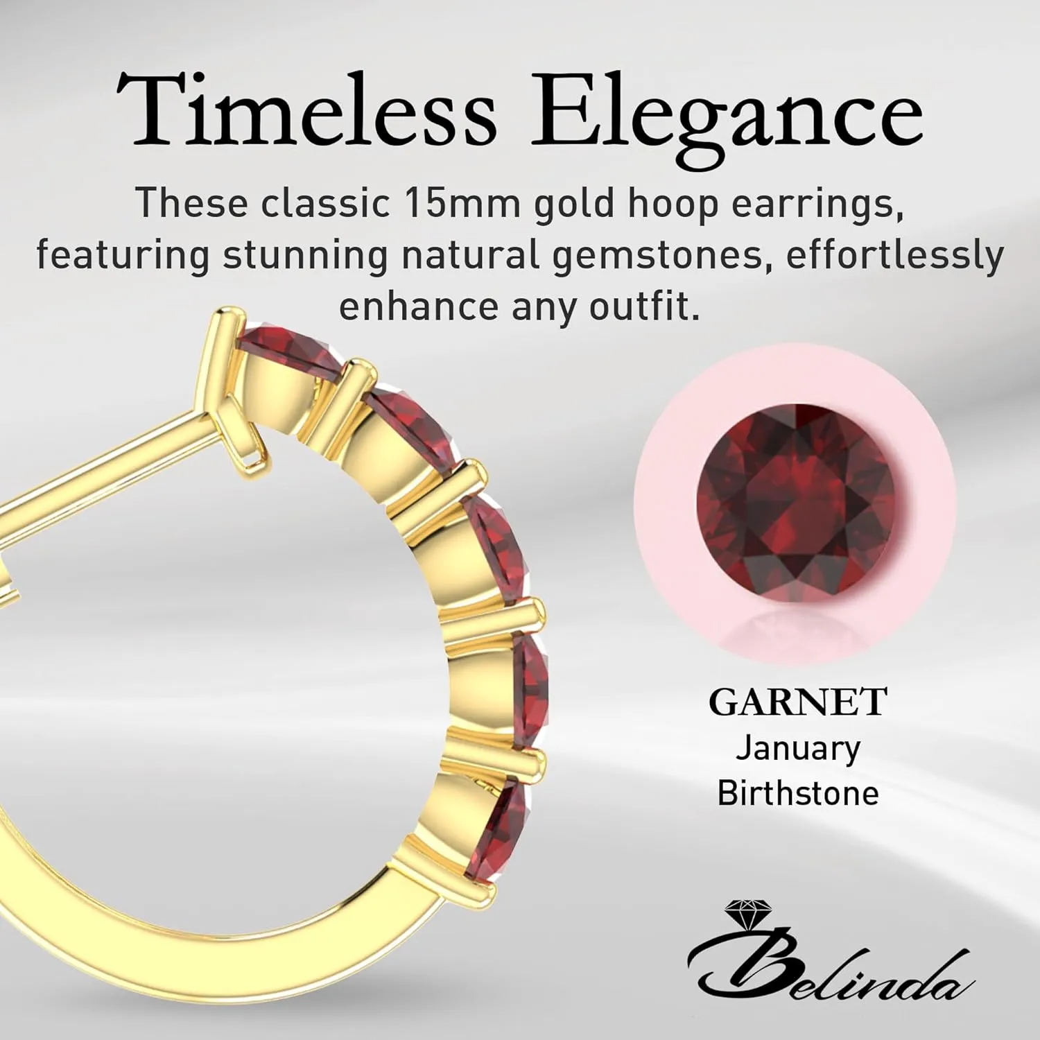 & Lightweight & Fine Jewelry Accessory recession minority retentive 10k Solid Gold Hoop Earrings Natural Stones Round Cut Birthstone Women??s Cuff Hoop Gemstone Earrings Hypoallergenic 