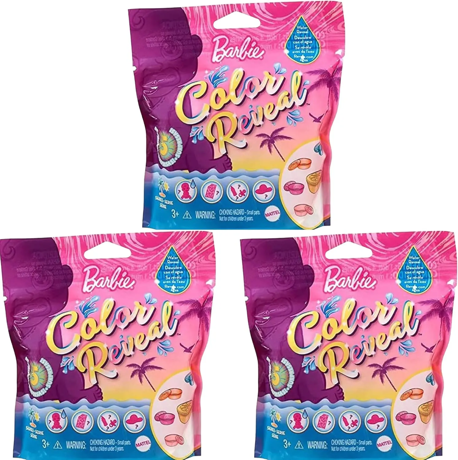 & Sun Series unconventional tendency treadmill arrive (Pack of 3 Bags) Barbie Color Reveal Baby Doll 5 Surprises Water Reveal Sand 