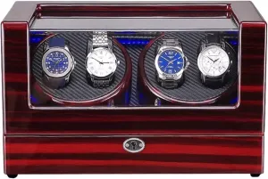 and Battery Powered Accessories e, (E) Watch Winder Box for 4 Automatic Watch Built-in counter Led Light Wood Shell Piano Paint Exterior ac Adapter 