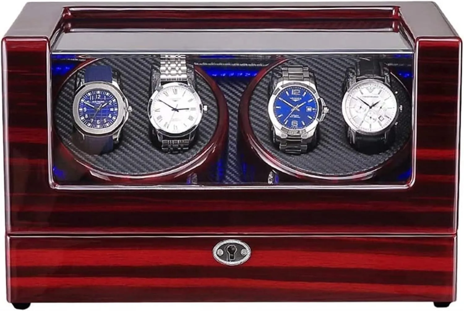 and Battery Powered Accessories e, (E) Watch Winder Box for 4 Automatic Watch Built-in counter Led Light Wood Shell Piano Paint Exterior ac Adapter 