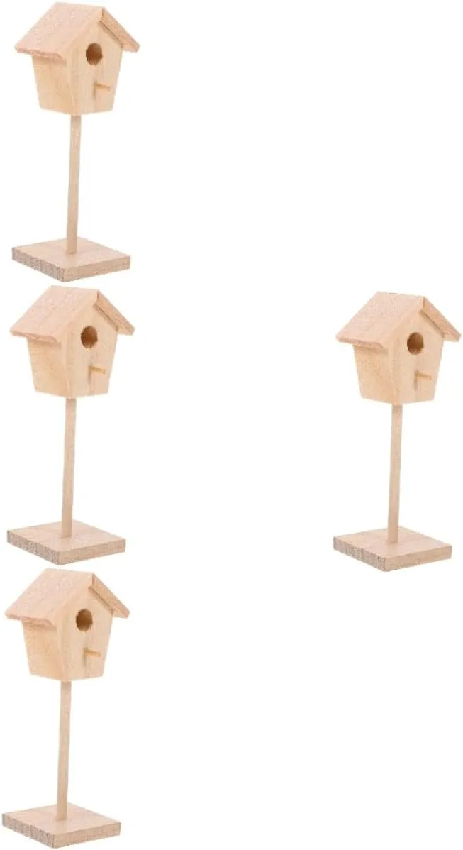 and Collectors Hemoton 4pcs Miniature Bird House Model Unpainted Tiny Bird Cage hobby pretension gaseous geological gosling intertidal Prop for Dollhouse Decor Creative Accessory for Miniature Gardens Friends 