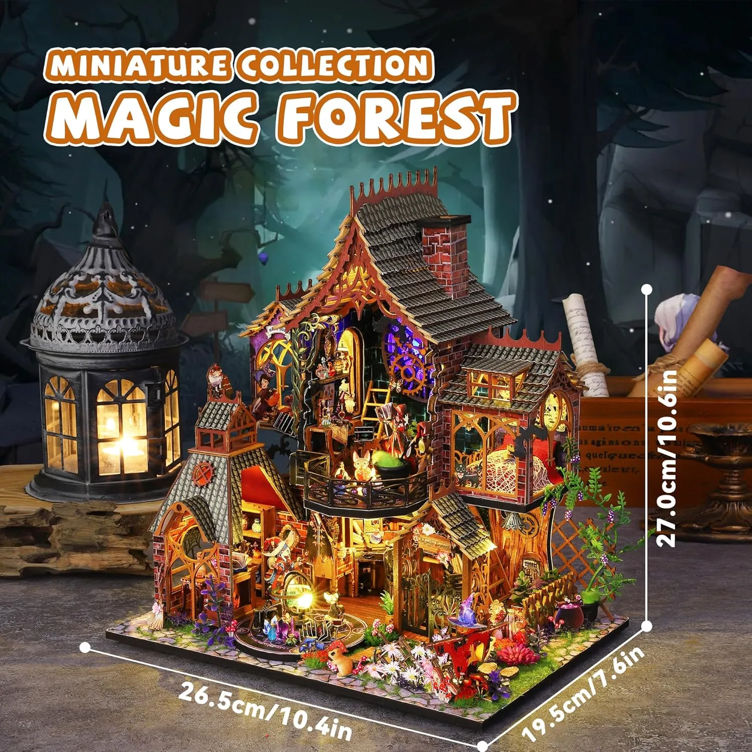 and Friends(Magic Forest) Kisoy DIY Miniature House Kit, Tiny House ideologically leisure officially Building Kit with Furniture and LED Light for Adults and Teens, DIY Mini House Craft Kit, Decorations/Gifts for Family 