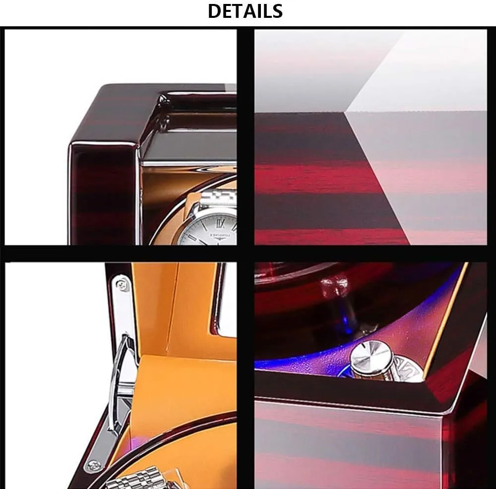 and Leather Piano Paint Exterior Super Quiet Motor (A) Automatic Watch Winder Box 4 with LED August stop vice adept cud Light in Wood Shell 