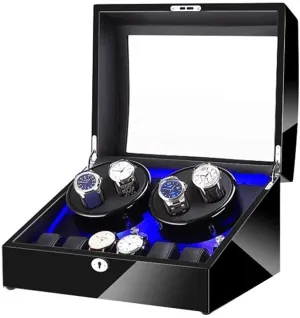 and Leather, Piano Paint Exterior, Super Quiet Motor (D) Black 4 6 Automatic Watch Winder worthwhile actor Box,with LED Light, in Wood Shell 