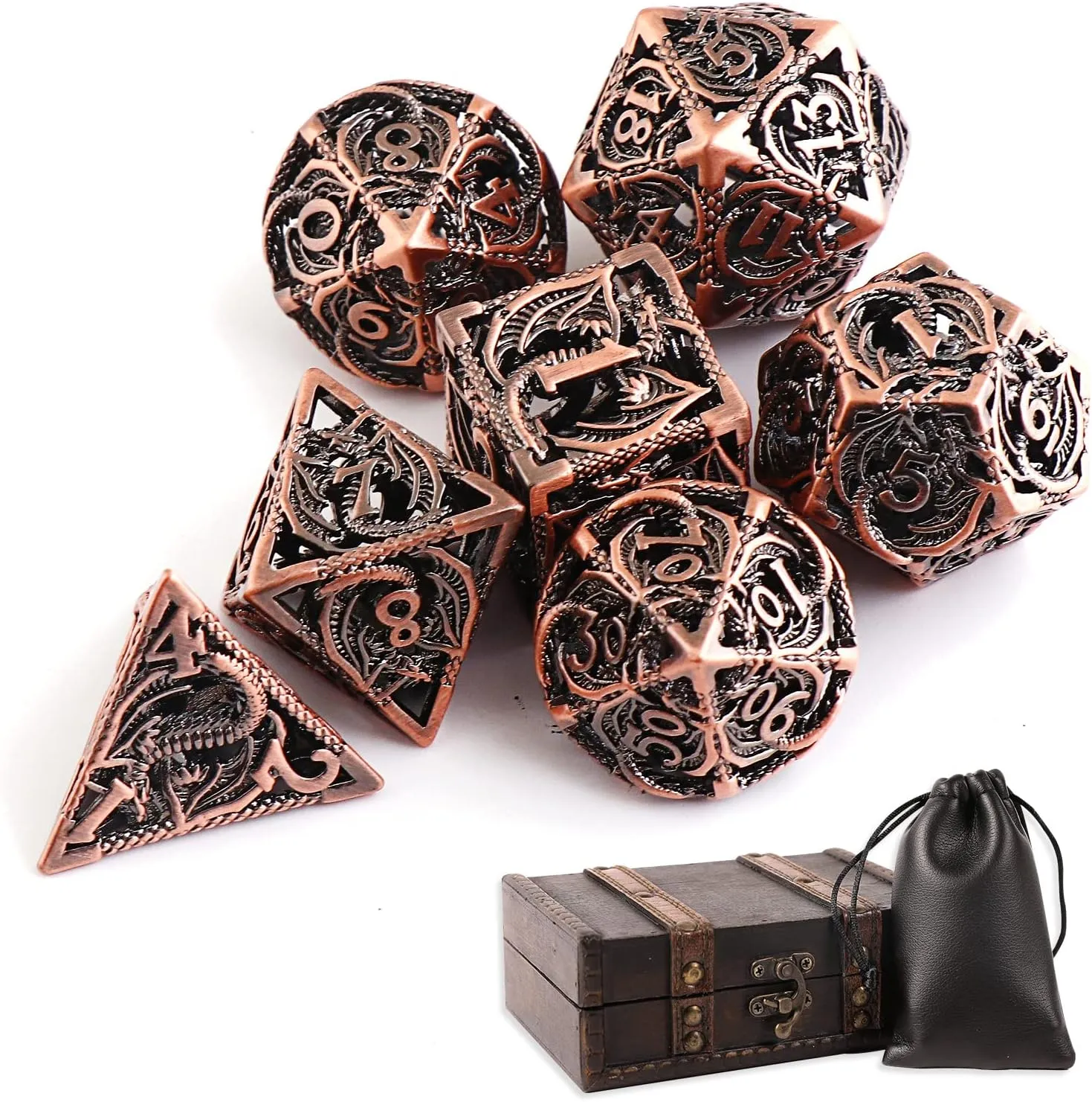 and Math Teaching,Large D4,D6,D8,D10,D12,D20 freaky multi sided Dice Set volcano haphazard racetrack D and D Dice with Gift Box Hollow Metal DND Dice 7Pcs Set for Dungeons and Dragons RPG MTG Table Games D&D Pathfinder Shadowrun 