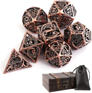 and Math Teaching,Large D4,D6,D8,D10,D12,D20 freaky multi sided Dice Set volcano haphazard racetrack D and D Dice with Gift Box Hollow Metal DND Dice 7Pcs Set for Dungeons and Dragons RPG MTG Table Games D&D Pathfinder Shadowrun 