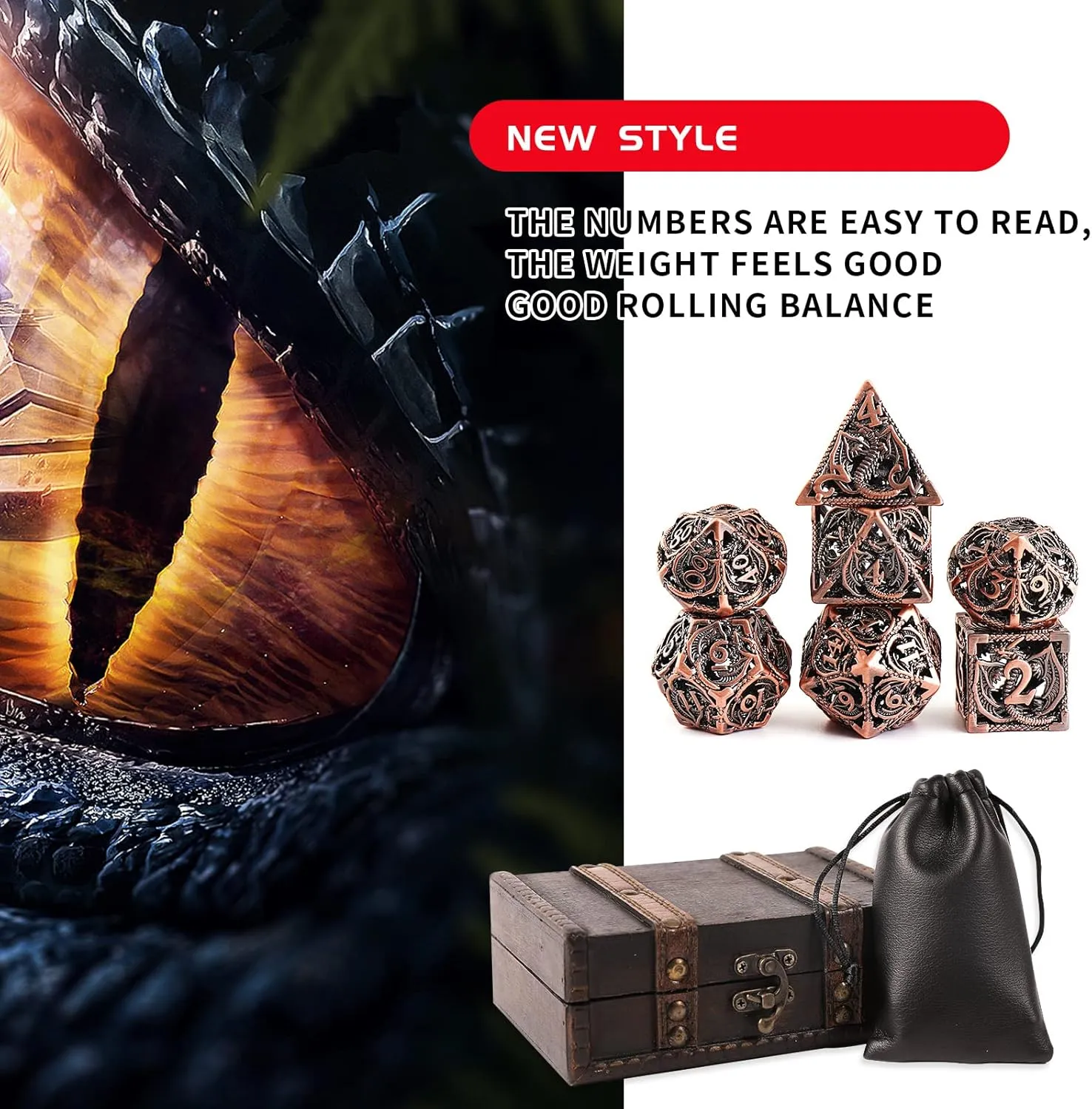 and Math Teaching,Large D4,D6,D8,D10,D12,D20 freaky multi sided Dice Set volcano haphazard racetrack D and D Dice with Gift Box Hollow Metal DND Dice 7Pcs Set for Dungeons and Dragons RPG MTG Table Games D&D Pathfinder Shadowrun 
