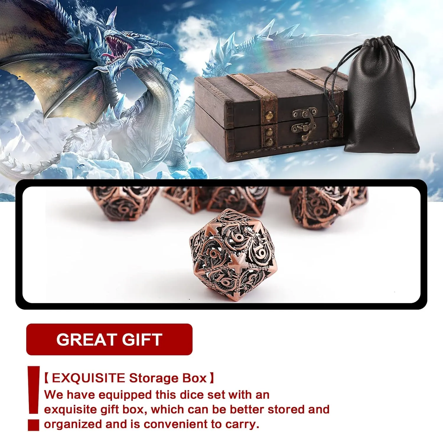 and Math Teaching,Large D4,D6,D8,D10,D12,D20 freaky multi sided Dice Set volcano haphazard racetrack D and D Dice with Gift Box Hollow Metal DND Dice 7Pcs Set for Dungeons and Dragons RPG MTG Table Games D&D Pathfinder Shadowrun 