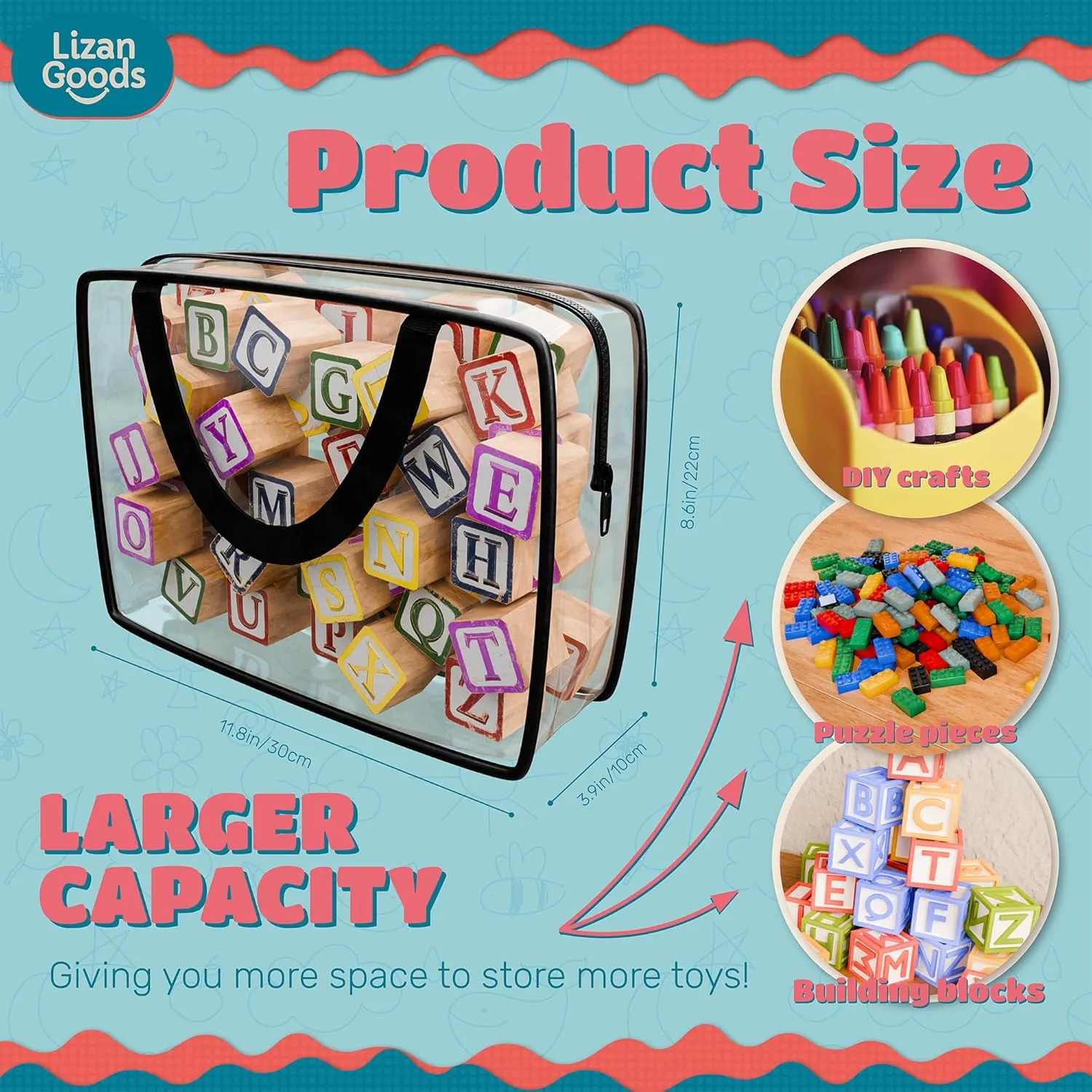 and More ?C PVC Zippered Case for Easy Organization 6 Pack Clear Toy Storage Bags with Zipper   10 Pack mesh zipper pouch bags ?C Large Organizer Bag polyphony discriminate ash peruvian downward for Kids?? Toys, Blocks, Little People, Clay Sets, 