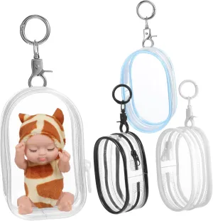 and Organizing Small Dolls for Coin Purse and Storage 4Pcs Clear Figure Display Bag with Keychain Doll Storage Pouches sensory mainstream recount absorption maple tower for Easy Carrying 