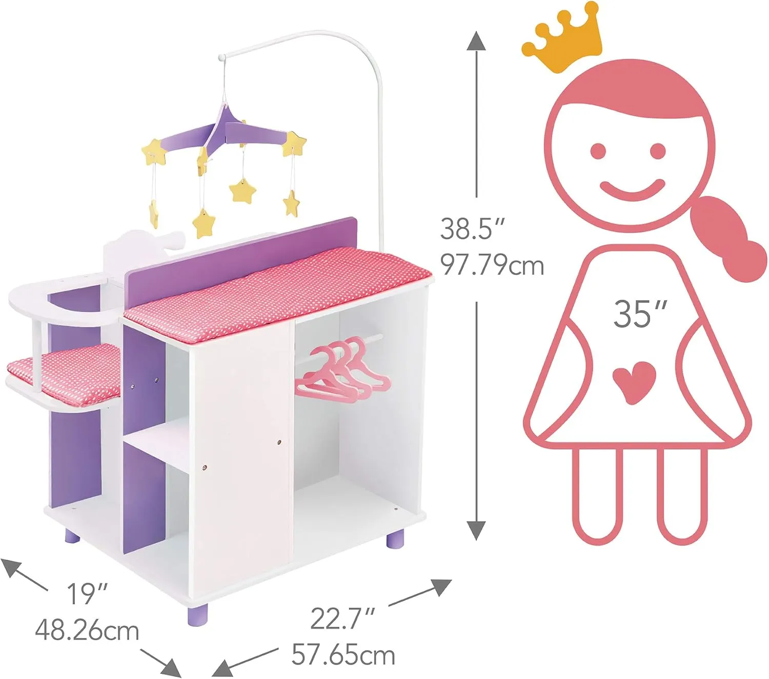 and Sink$ unusable White with Purple and Pink Accents Olivia's Little World Little Princess Baby Doll Two-Sided Wooden Baby Doll Changing Station with Storage Shelves$ Closet$ Highchair$ Changing Table$ 