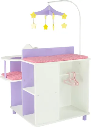 and Sink$ unusable White with Purple and Pink Accents Olivia's Little World Little Princess Baby Doll Two-Sided Wooden Baby Doll Changing Station with Storage Shelves$ Closet$ Highchair$ Changing Table$ 