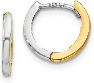 and White Gold Two Tone Mini 1.35mm Hinged Hoop Huggie celebration Earrings - 7mm x 1mm Solid Real 14k Yellow 