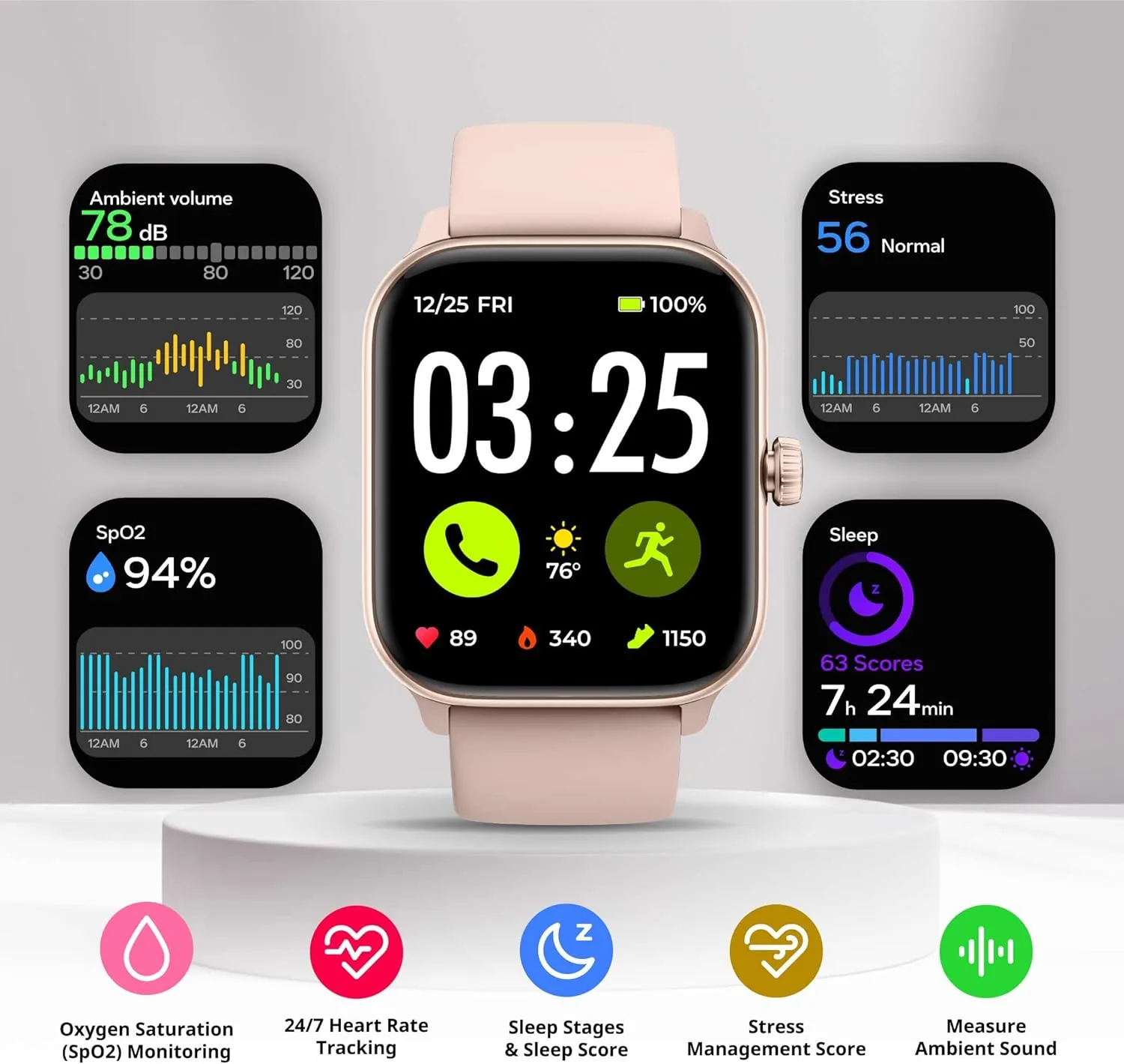 Android Compatible Spade & Co pastoral oblivious foreshorten Health Smartwatch 4 - Smartwatch for Men & Women, Heart Rate, Sleep & SpO2 Monitor, Pedometer, Fitness Tracker, Answer/Make Calls IP68 Waterproof iOS & 
