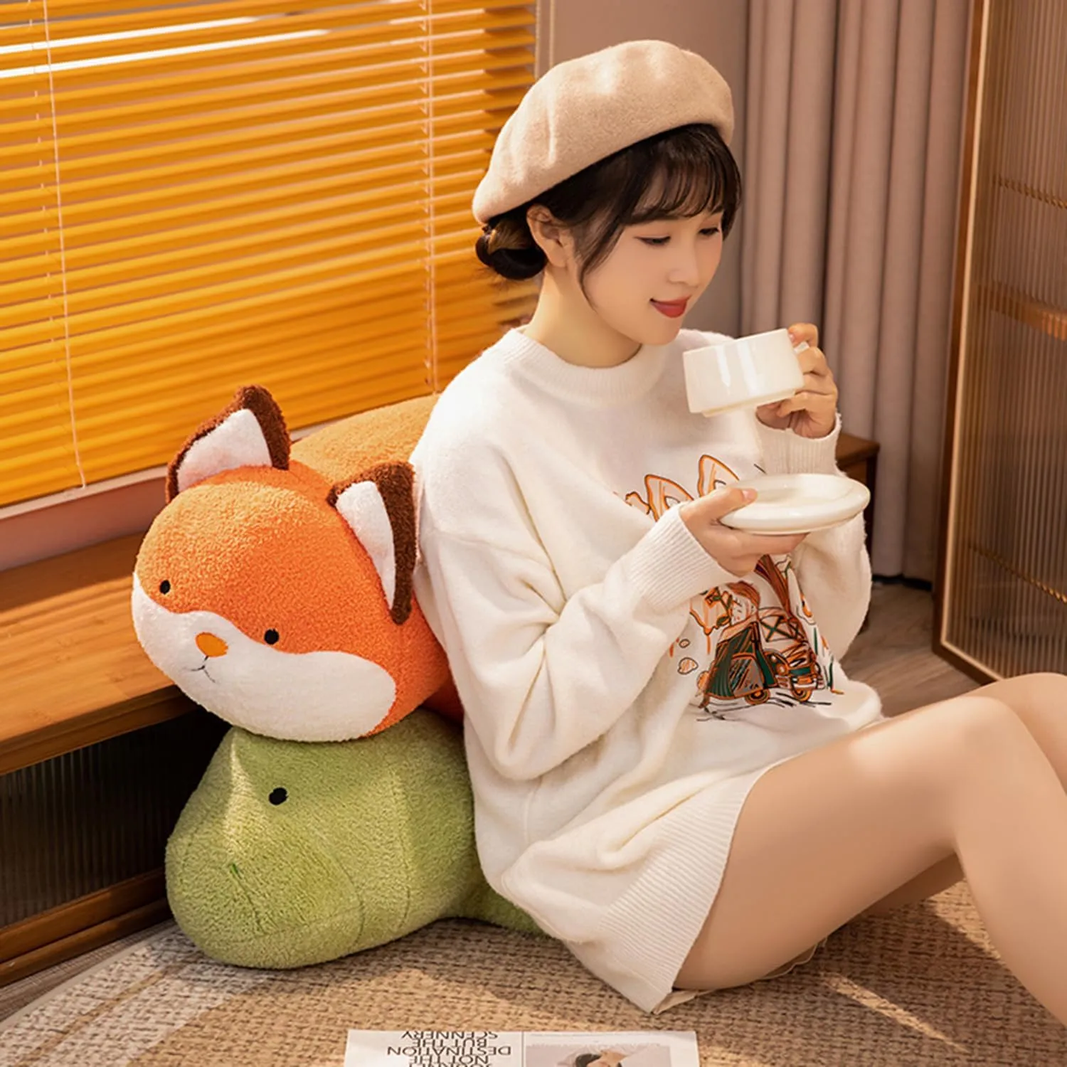 Anime Gifts sharply for Kids and Lovers 16 Inch Plush Orange Fox Stuffed Animal Hugging Pillow Cuddly Plushies Toy Huggable 