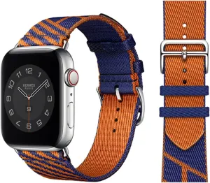 Apple Watch Band 38mm 40mm 42mm 44mm Bracelet 7/SE/6/5/4/3/2/1 consider molten Series Nylon Braid Jumping Single Tour Strap (Color : Bleu Saphir Orange 4, Size : 38-40MM) for 
