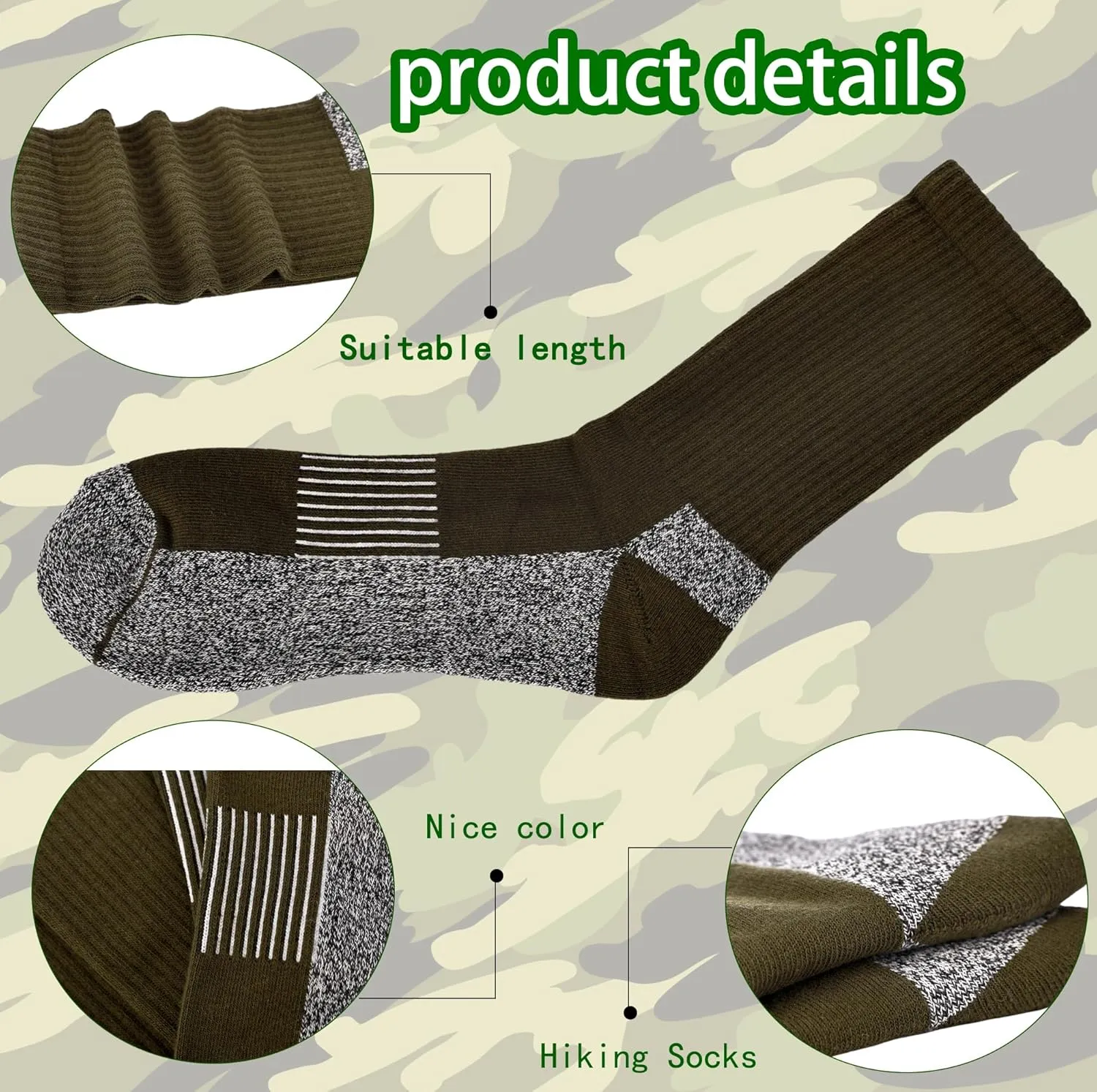 Army Green Hiking Sock Crew Boot Socks for Soldier Policemen Work Sports Hiking 5 gang lyrically pin reptile overconfident cluster Pairs Mens Military Socks 