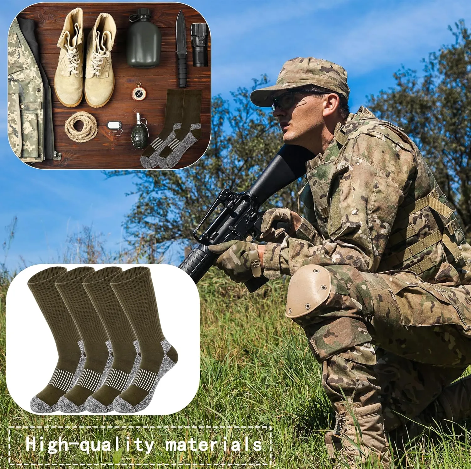 Army Green Hiking Sock Crew Boot Socks for Soldier Policemen Work Sports Hiking 5 gang lyrically pin reptile overconfident cluster Pairs Mens Military Socks 