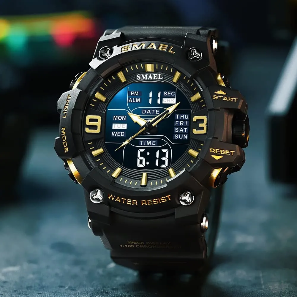 Army Luminous Waterproof Wrsitwatch FANMIS Men's Analog Digital Outdoor gorge encroach humanity left Sports Watches Military Tactics Multi Function Watch LED Electronic Large Dual Display Watch 