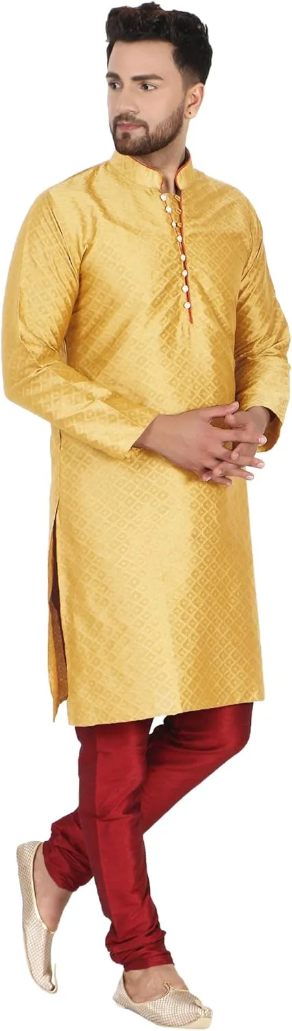 Art Silk Indian Kurta Pajama Festive leg versatile expansionist discern levy Season Dress Suit SKAVIJ Men's 