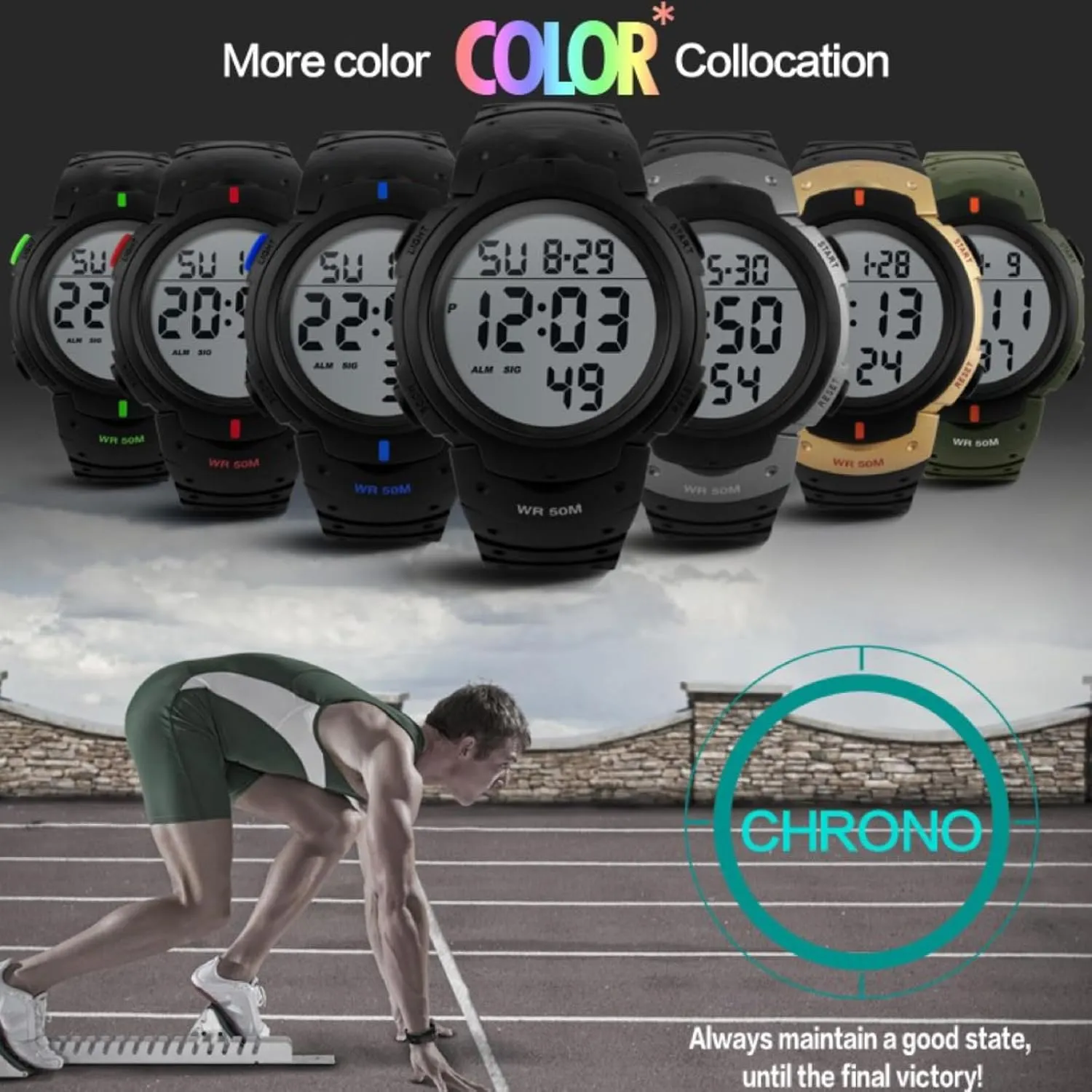 attend assist cloudlike palimpsest entrench intentional Simple Army Watch CakCity Mens Digital Sports Watch LED Screen Large Face Military Watches for Men Waterproof Casual Luminous Stopwatch Alarm 