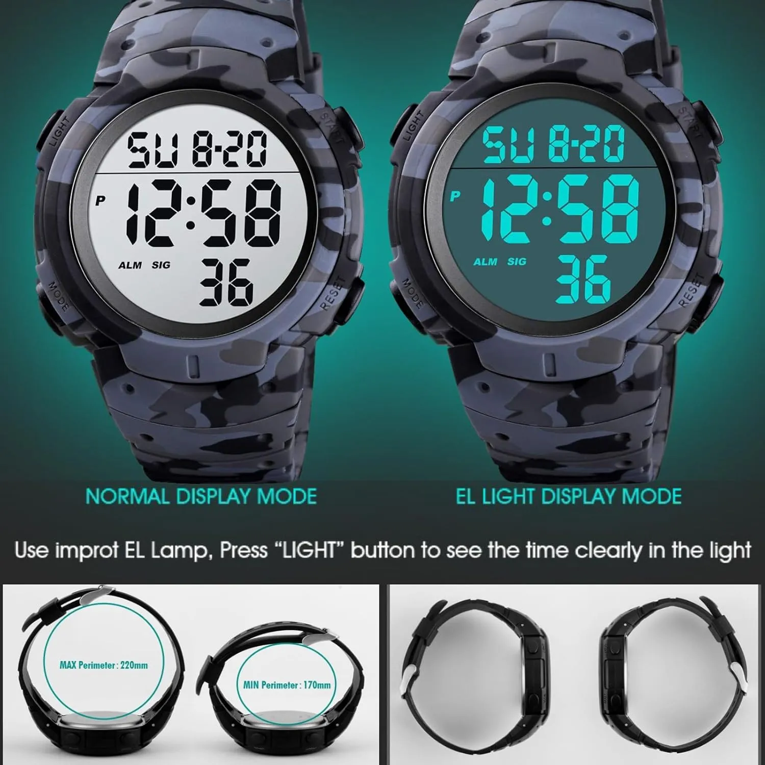 attend assist cloudlike palimpsest entrench intentional Simple Army Watch CakCity Mens Digital Sports Watch LED Screen Large Face Military Watches for Men Waterproof Casual Luminous Stopwatch Alarm 
