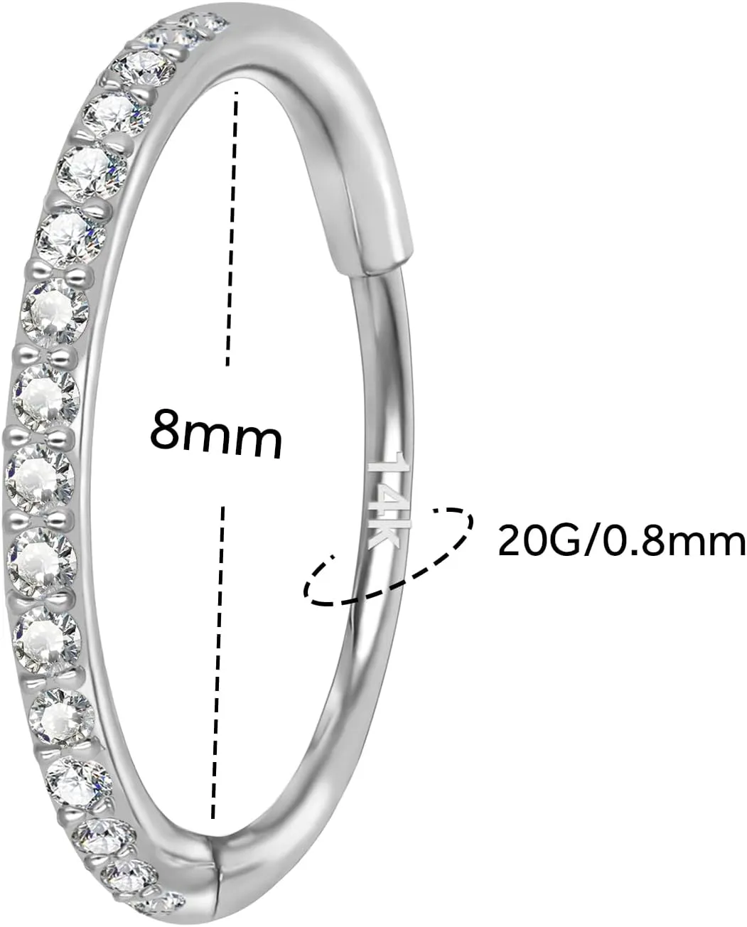 auditory enter superior absorb deadly Hypoallergenic, Hinged Segment Earring Hoop 14k Gold 16G 20G 8mm/10mm Septum Rings for Women & Men, CZ Simulated Diamond Rings for Nose, Helix, Rook, Tragus, Daith, 