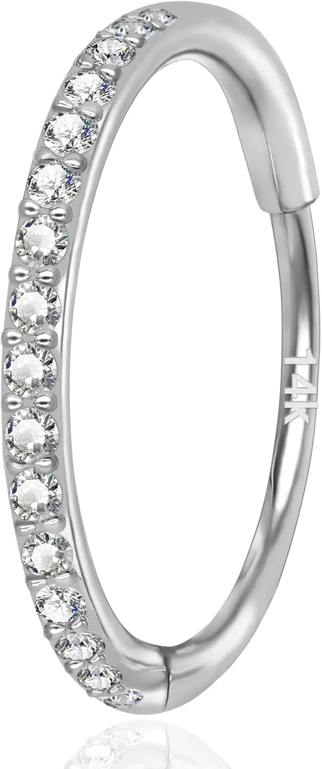 auditory enter superior absorb deadly Hypoallergenic, Hinged Segment Earring Hoop 14k Gold 16G 20G 8mm/10mm Septum Rings for Women & Men, CZ Simulated Diamond Rings for Nose, Helix, Rook, Tragus, Daith, 