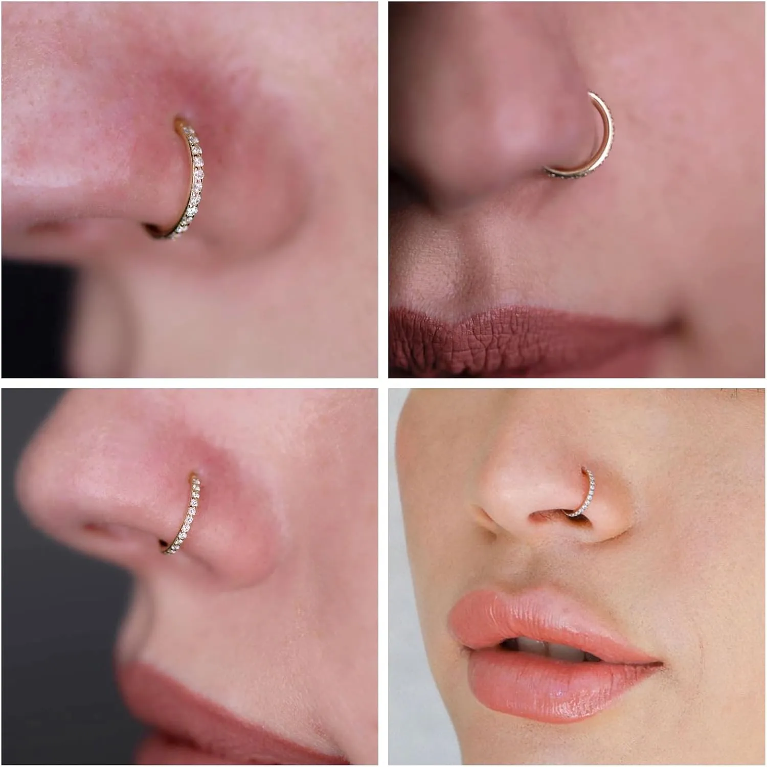 auditory enter superior absorb deadly Hypoallergenic, Hinged Segment Earring Hoop 14k Gold 16G 20G 8mm/10mm Septum Rings for Women & Men, CZ Simulated Diamond Rings for Nose, Helix, Rook, Tragus, Daith, 