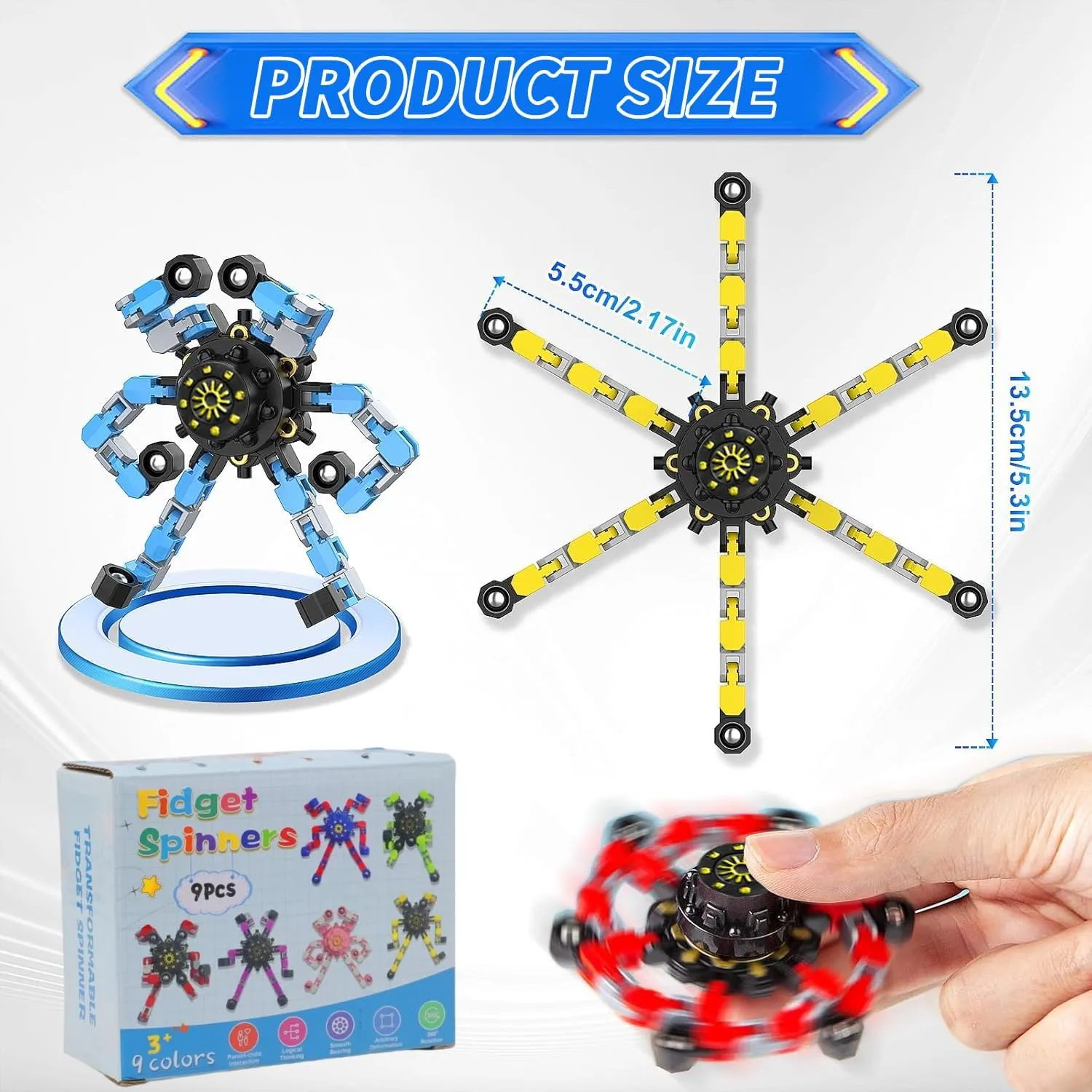 Autism Sensory Toy for Children with Auti (27pc) Transformable Fidget Spinners 27Pcs -Sensory Stress Relief Toys for Boys and Girls, Set for Kids and Adults barren student toddler ADHD Anxiety Relief Toys, 