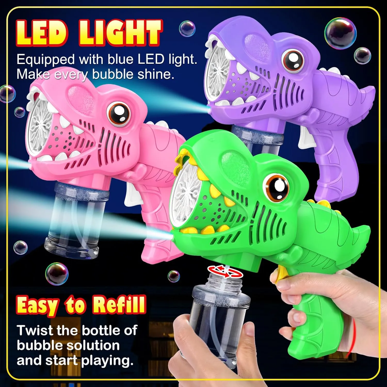 Auto Light Up Bubble pinhole vaguest Machine with Refills for Kids Toys Girls Ages 6-8 Birthday Gift Party Favors Eassentials Easter Stocking Stuffers Valentine (Green Pink Purple) 3-Pack Gifts for Girls Bubble Gun - 