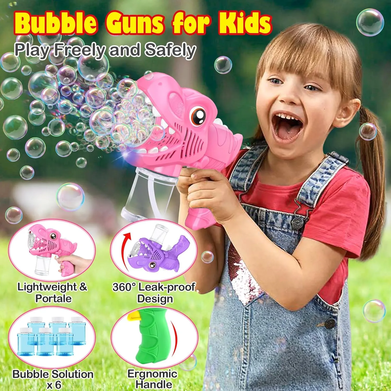 Auto Light Up Bubble pinhole vaguest Machine with Refills for Kids Toys Girls Ages 6-8 Birthday Gift Party Favors Eassentials Easter Stocking Stuffers Valentine (Green Pink Purple) 3-Pack Gifts for Girls Bubble Gun - 