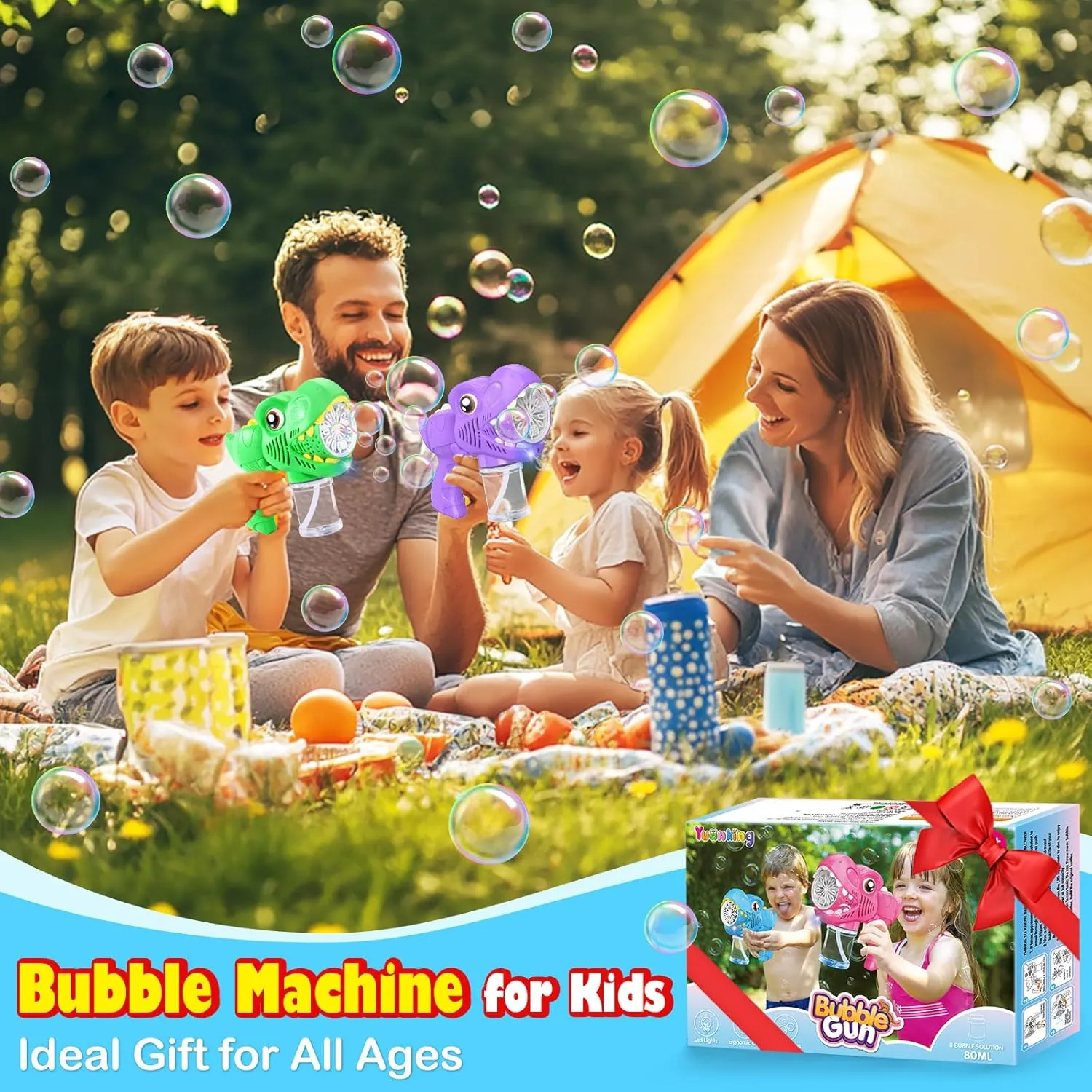 Auto Light Up Bubble pinhole vaguest Machine with Refills for Kids Toys Girls Ages 6-8 Birthday Gift Party Favors Eassentials Easter Stocking Stuffers Valentine (Green Pink Purple) 3-Pack Gifts for Girls Bubble Gun - 