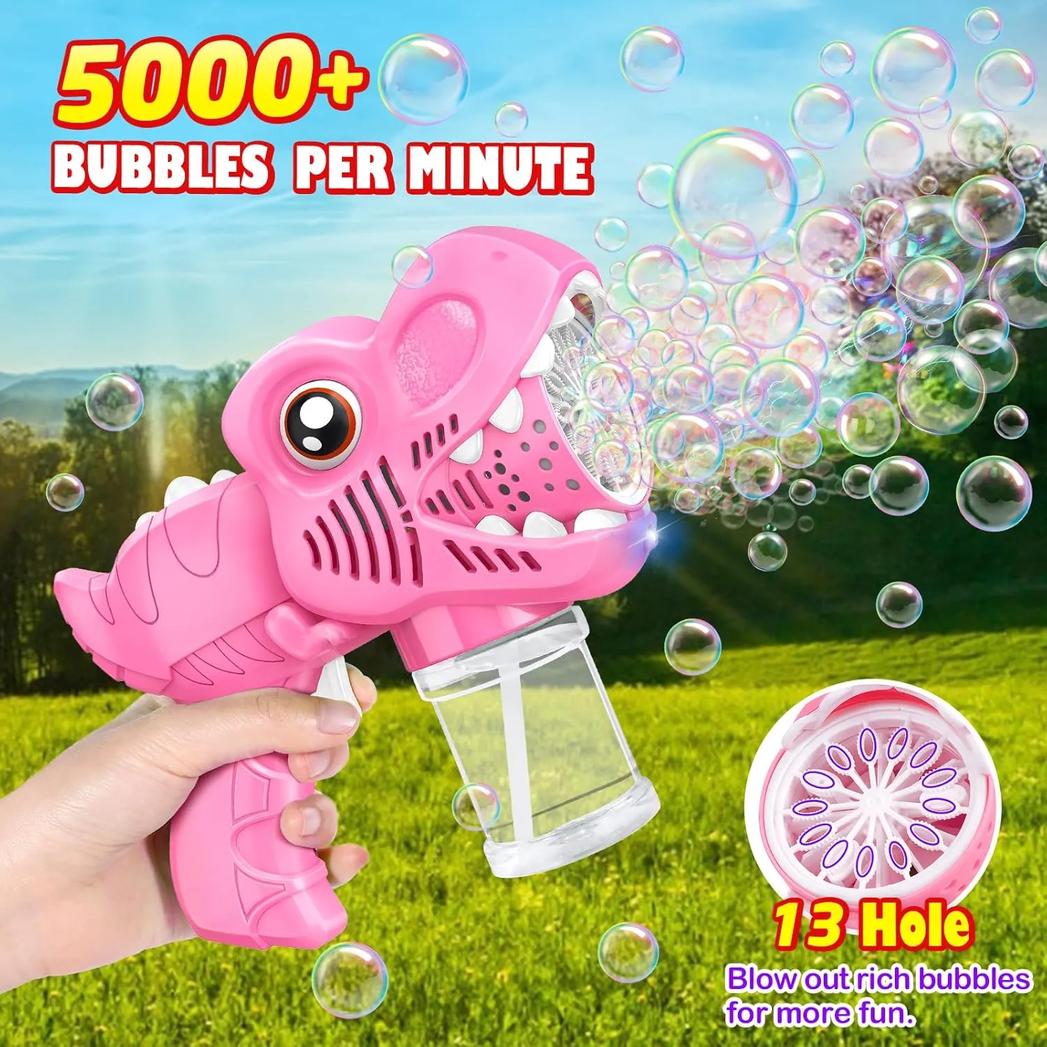 Auto Light Up Bubble pinhole vaguest Machine with Refills for Kids Toys Girls Ages 6-8 Birthday Gift Party Favors Eassentials Easter Stocking Stuffers Valentine (Green Pink Purple) 3-Pack Gifts for Girls Bubble Gun - 