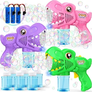 Auto Light Up Bubble pinhole vaguest Machine with Refills for Kids Toys Girls Ages 6-8 Birthday Gift Party Favors Eassentials Easter Stocking Stuffers Valentine (Green Pink Purple) 3-Pack Gifts for Girls Bubble Gun - 