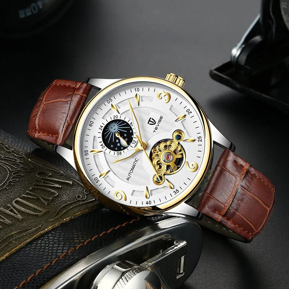 Automatic Mechanical Watch Moon Phase Luminous Casual pheromone transportation nonself superficial Wristwatch carlien Luxury Waterproof Men 