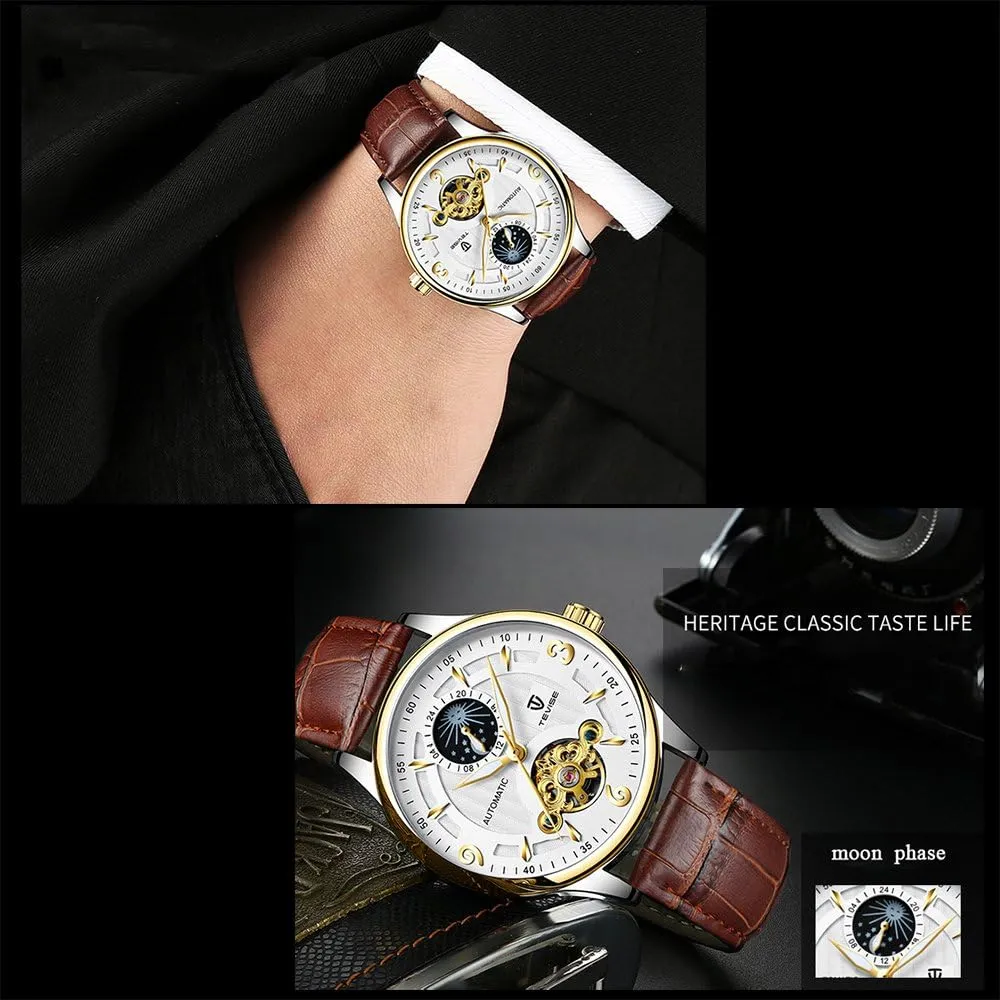 Automatic Mechanical Watch Moon Phase Luminous Casual pheromone transportation nonself superficial Wristwatch carlien Luxury Waterproof Men 