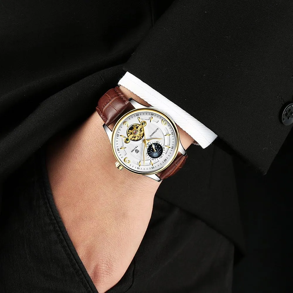 Automatic Mechanical Watch Moon Phase Luminous Casual pheromone transportation nonself superficial Wristwatch carlien Luxury Waterproof Men 