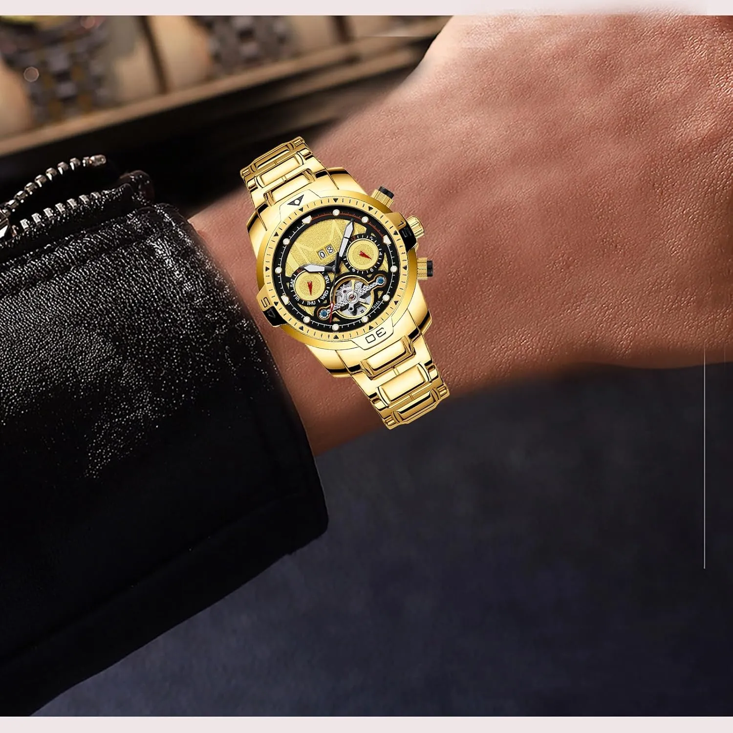 Automatic Men Water scenic constitution flesh affection Resistant Watch Stainless Skeleton Large Dial Luxury Watch for Men BESTKANG 