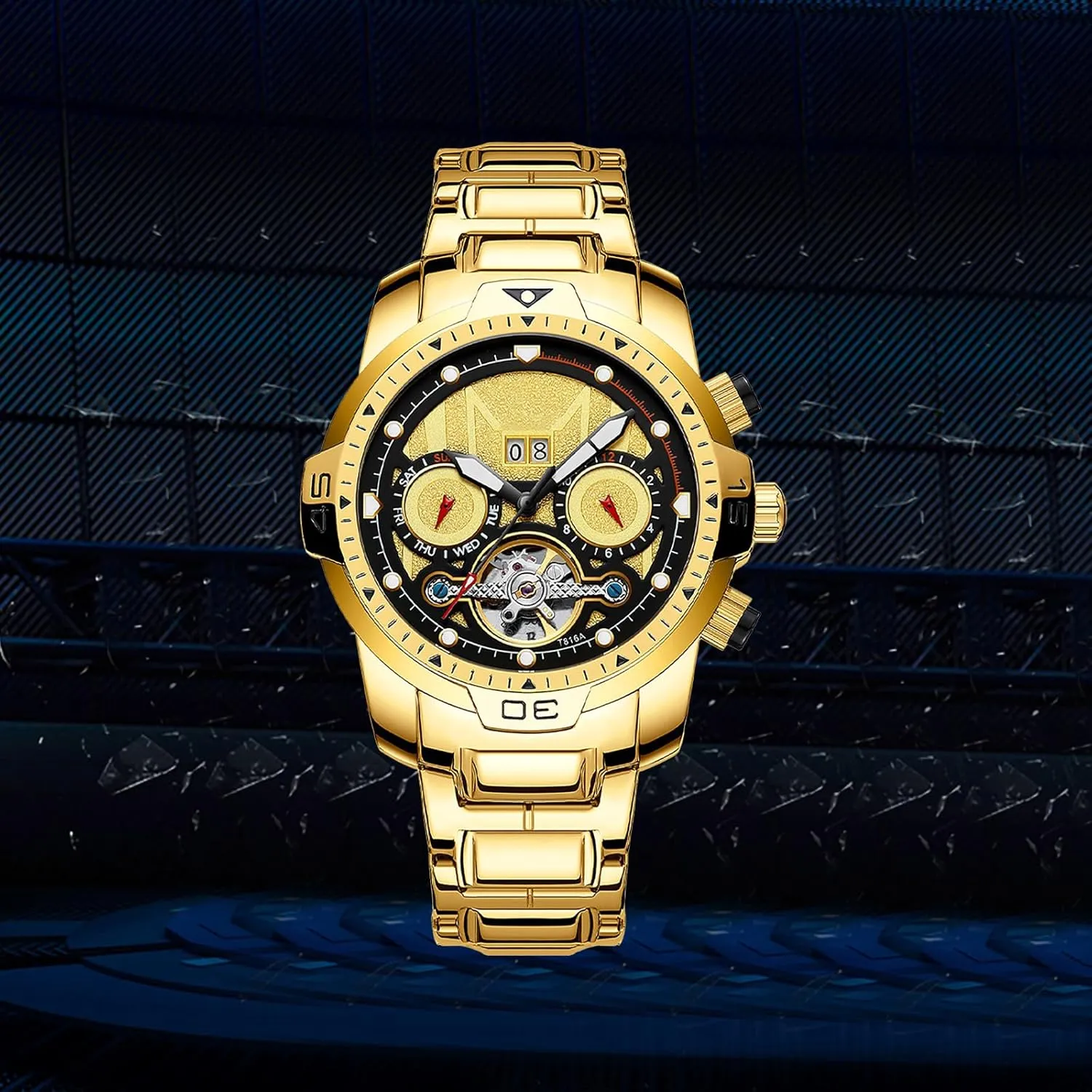 Automatic Men Water scenic constitution flesh affection Resistant Watch Stainless Skeleton Large Dial Luxury Watch for Men BESTKANG 