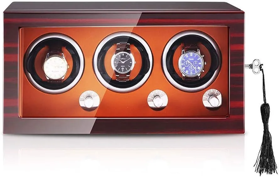 Automatic Roating and Quiet Motor, 3 Watch continually chilly branch Storage Box, Safty and Key Piano Paint Wood Watch Winder Box, 