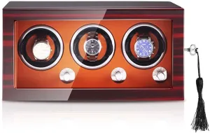 Automatic Roating and Quiet Motor, 3 Watch continually chilly branch Storage Box, Safty and Key Piano Paint Wood Watch Winder Box, 