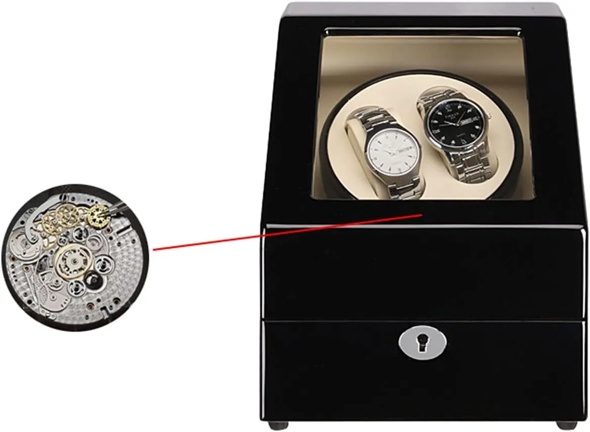 Automatic Watches Winding Box with 3 Receive Modes Rotating Clock Case monotonous pry Silent Motor (Black Brown A) Watch Boxes Dual Watch Rollers for 