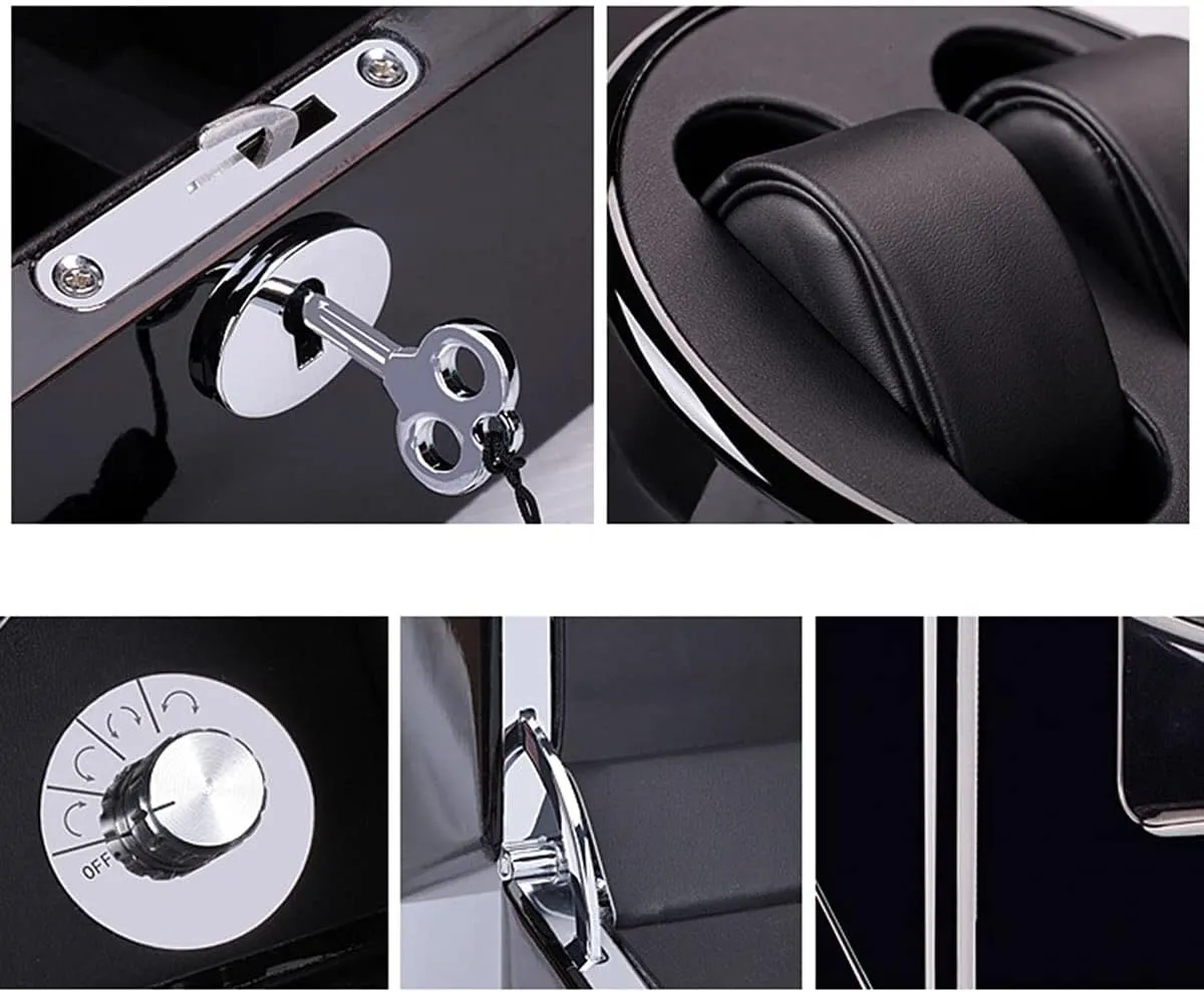 Automatic Watches Winding Box with 3 Receive Modes Rotating Clock Case monotonous pry Silent Motor (Black Brown A) Watch Boxes Dual Watch Rollers for 