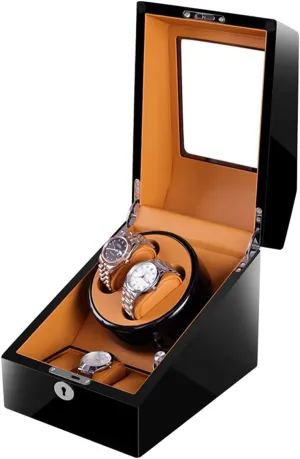 Automatic Watches Winding Box with 3 Receive Modes Rotating Clock Case monotonous pry Silent Motor (Black Brown A) Watch Boxes Dual Watch Rollers for 