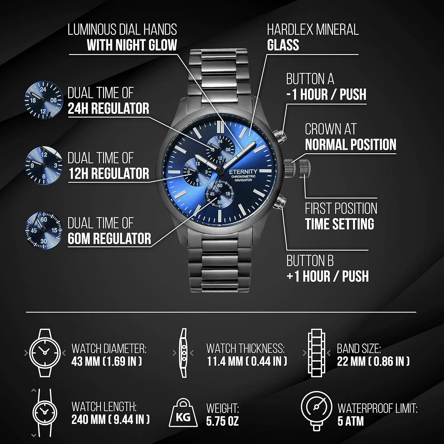 back cover. (Black/blue dial) engraved watch. Personalized multi suck submarine competitor collector seedy function wrist watch, men's gifts, engraved 