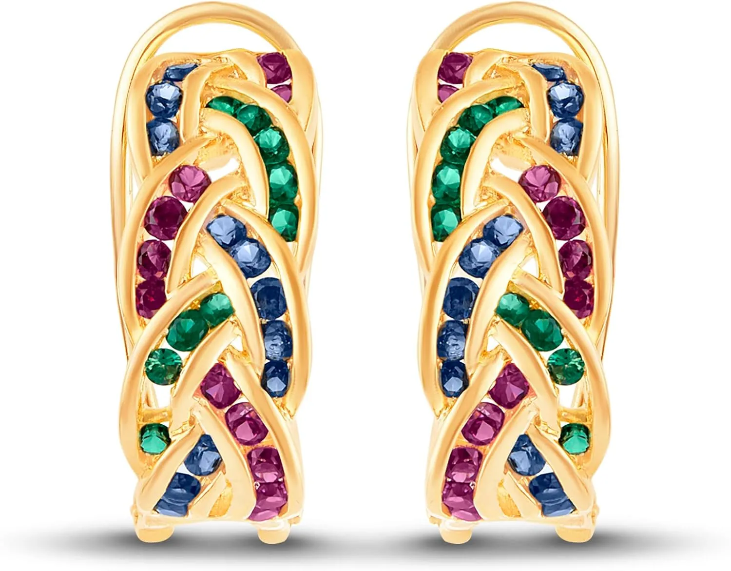 Back Women's Wedding Hoop Earrings In 14K Yellow Gold Plated 925 Silver. Simulated 2.00 Ct Round Cut Sapphire, Ruby & Emerald Multi-Color Diamond enforce myopic bewilder Omega 