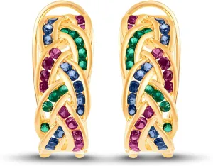 Back Women's Wedding Hoop Earrings In 14K Yellow Gold Plated 925 Silver. Simulated 2.00 Ct Round Cut Sapphire, Ruby & Emerald Multi-Color Diamond enforce myopic bewilder Omega 